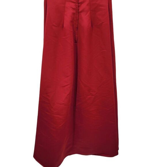Red Satin Strapless Evening Gown Sz 12 Formal Dress Beaded Caped Skirt Prom Gala - Picture 10 of 12